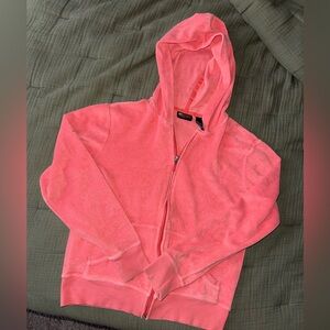Vtg NY Jeans Coral Zip-Up Terry Cloth Hoodie